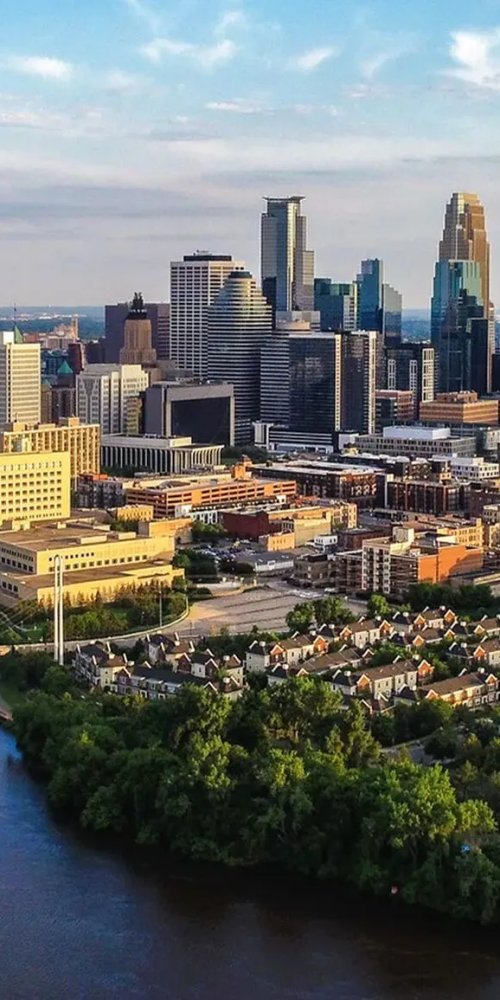 Minneapolis bike trail and cityscape