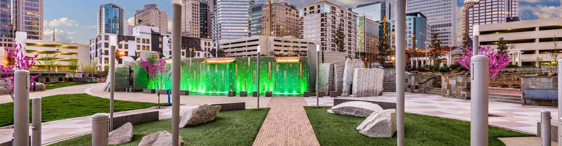 Charlotte cityscape at sunset