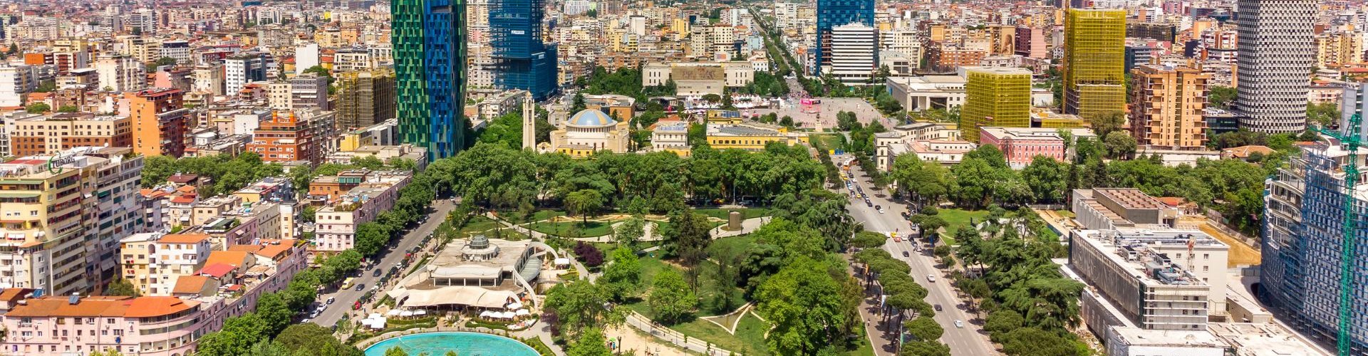 Sunset view over Tirana skyline
