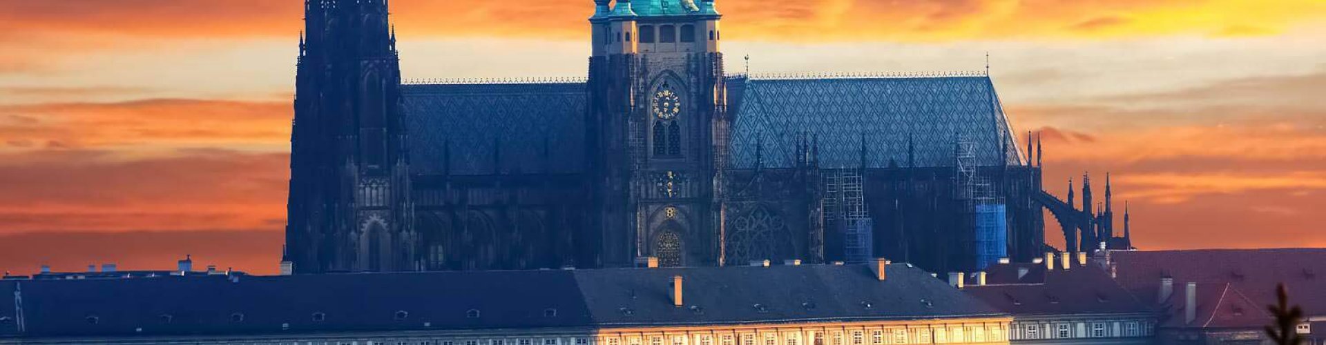 Prague cityscape at sunset